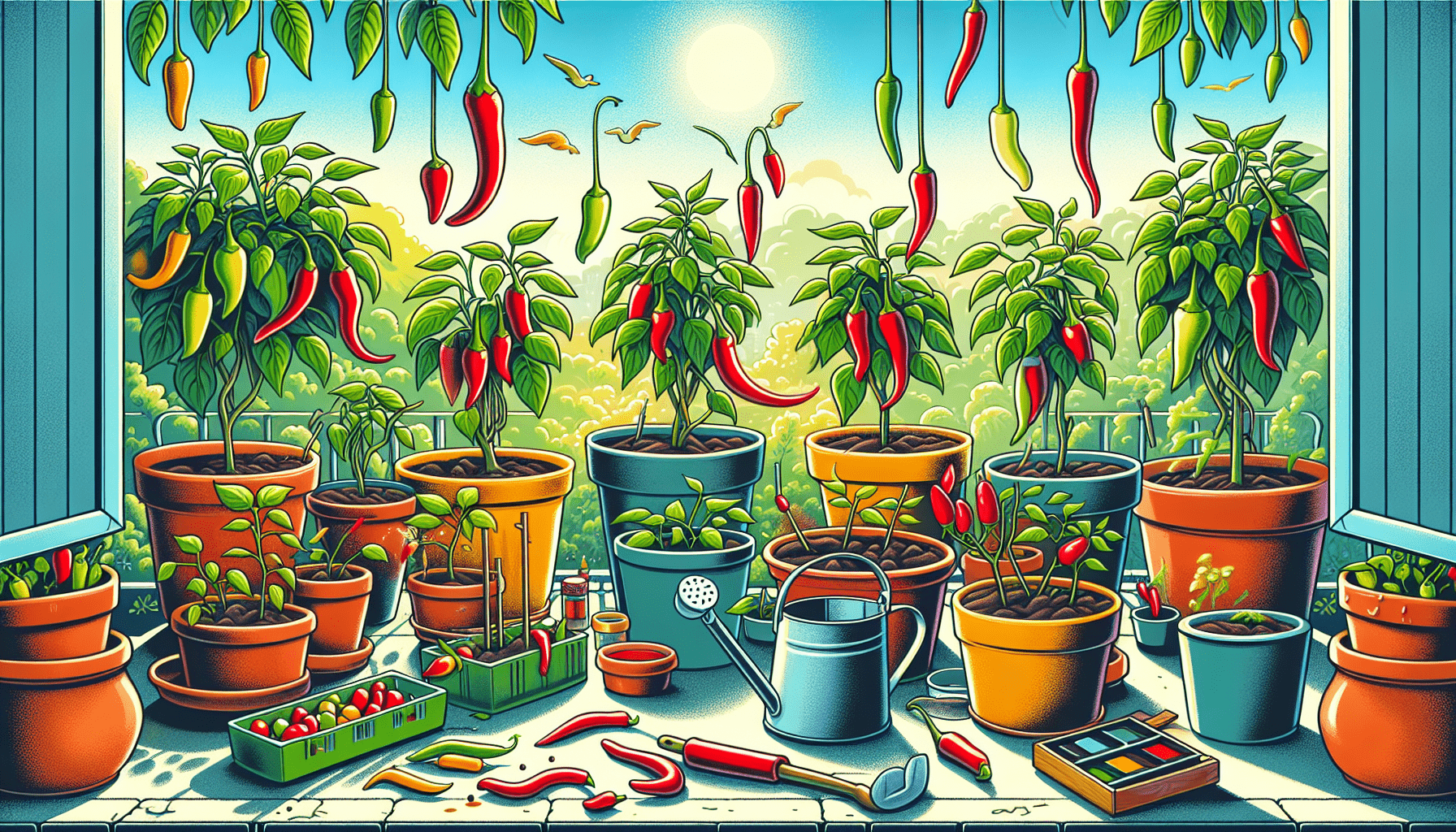 groente moesbalkon punt-paprika in pot